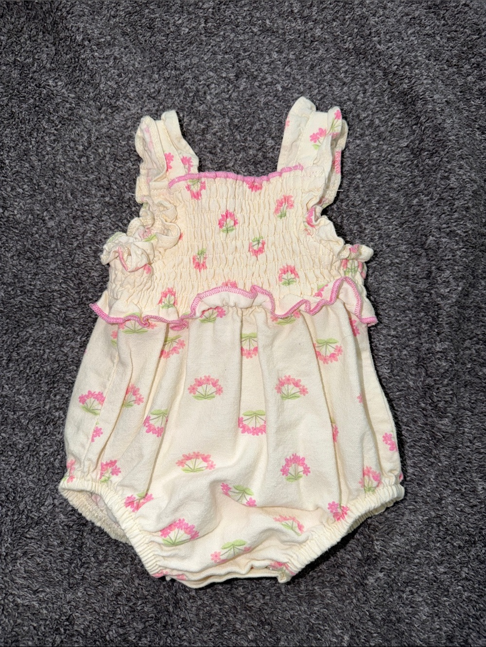 Nicole Miller Cream Romper with Pink Floral Print